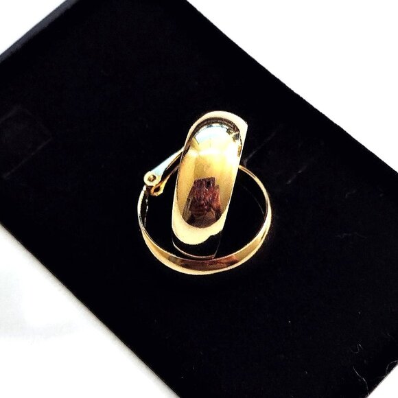 7/8" Avon Wedding Band Hoop Clip On Earrings Vintage Polished Gold Tone Wide - Picture 2 of 5